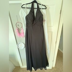 Azazie Charcoal Backless Halter Dress